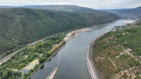 Rhine river - extraordinary low water level Stock Footage 342600875