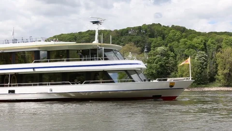 Rhine Sightseeing Boat by Cologne, Germany Stock Footage 106658024