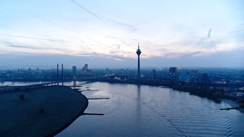 Rhine Tower and cityscape view, Duesseldorf, North Rhine-Westphalia, Germany Stock Footage 129266963