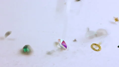 Rhinestones, beads and gold elements for decoration and design of nails Stock Footage 147336883