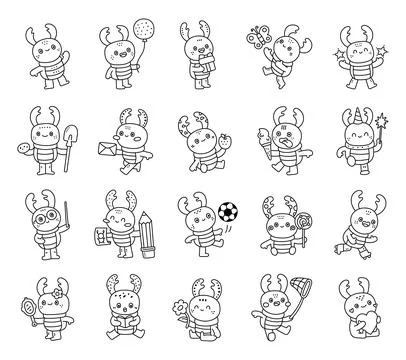 Rhino beetle character set Stock Illustration