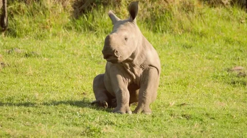 Rhino Cubs Sitting Stock Footage 310864086