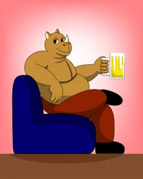 Rhino drink beer on sofa. Stock-Illustration
