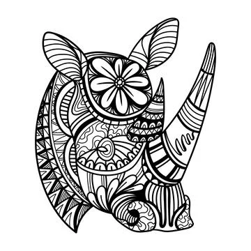 Rhino head side position mandala zentangle coloring page illustration Stock Illustration
