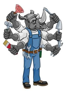 Rhino Multitasking Handyman Holding Tools イラスト素材