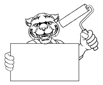 Rhino Painter Decorator Paint Roller Mascot Man Stock Illustration