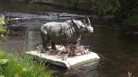 Rhino statue in a river Video stock 51361469