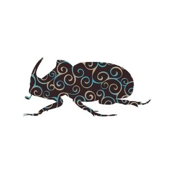Rhinoceros beetle insect spiral pattern color silhouette animal Illustrazione stock