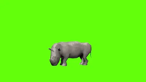 Rhinoceros hit attack green screen animation 3D rendering Stock Footage 297491010