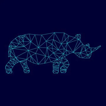 Rhinoceros in low poly triangulation triangulated polygonal electric cyan b.. Иллюстрация