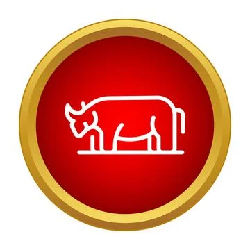 Rhinoceros outline standing on red round button Stock Illustration