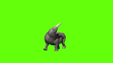 Rhinoceros walk attack   green screen animation 3D rendering Stock Footage 297491307