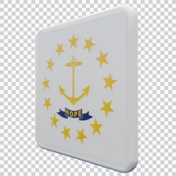 Rhode Island 3d illustration flag on pole. Wood flagpole Illustrazione stock