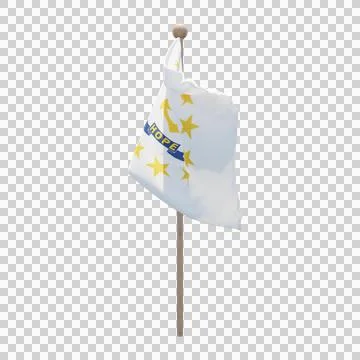 Rhode Island 3d illustration flag on pole. Wood flagpole Illustrazione stock