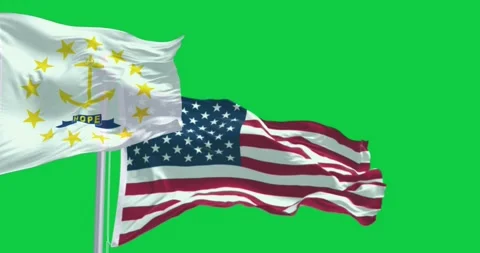 Rhode Island the american flags waving with isolated on green background Video stock 274458497