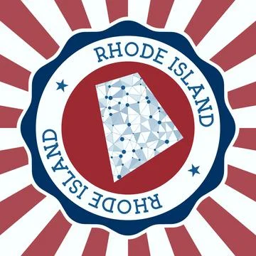 Rhode Island Badge. Round logo of us state with triangular mesh map and rad.. Stockillustratie