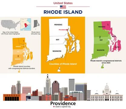 Rhode Island counties map and congressional districts since 2023 map Stock Illustration