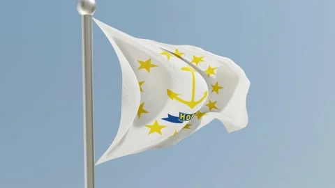 Rhode Island flag on flagpole. RI flag fluttering in the wind. USA. Stock Footage 170659690