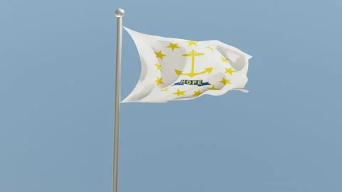 Rhode Island flag on flagpole. RI flag fluttering in the wind. USA. Stock Footage 171412239