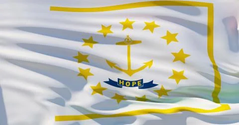 Rhode Island flag on silk texture, United States of America. High detailed 3d Stock Illustration