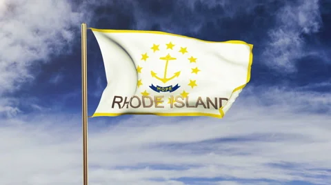 Rhode island flag with title waving in the wind. Looping sun rises style 스톡 동영상 48199120