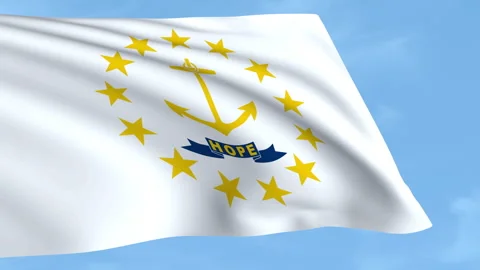 Rhode Island flag waving on a clear blue sky Stock Footage 323637831