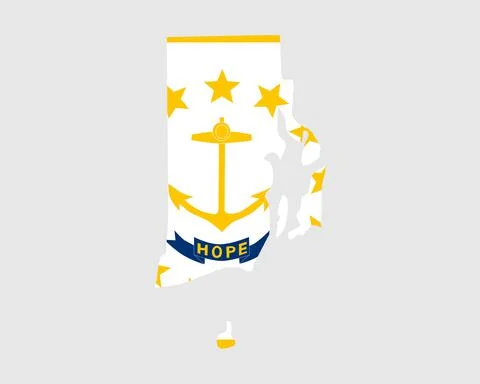 Rhode Island Map Flag. Map of RI, USA with the state flag Stock Illustration