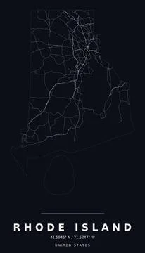Rhode Island Minimalist Highway Map Silhouette Poster, White on Black Stock Illustration