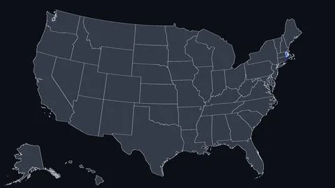Rhode Island Raised in 3D on US Election Map Red and Blue Highlight, Black Stock Illustration