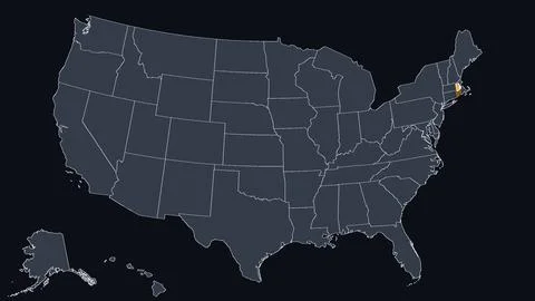 Rhode Island Raised in 3D on US Election Map Teal and Amber Highlight, Black Stock Illustration