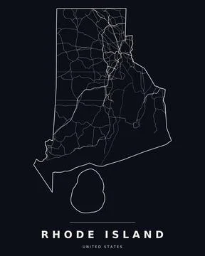 Rhode Island RI Map Counties Highways Roads Dark Mode Editable Vector Stock Illustration