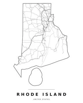 Rhode Island RI Map Counties Highways Roads Black White Editable Vector Stock Illustration