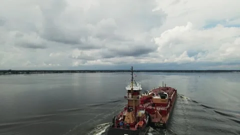 Rhode Island River Drone: Epic Commercial Ship Sighting Stock-Footage 250098534