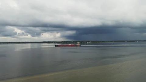Rhode Island River View: Drone Captures Ship Activity Stock Footage 250098552