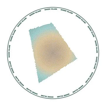 Rhode Island round logo. Digital style shape of Rhode Island in dotted circ.. Illustrazione stock