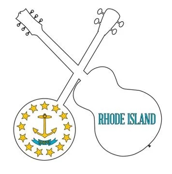 Rhode Island State Flag Banjo And Guitar Silhouette イラスト素材