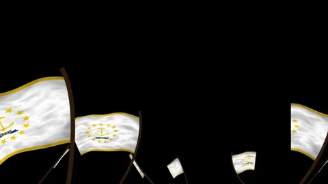 Rhode Island State Flags Waving Crowd. Realistic 4K 60fps Seamless Loop Stock Footage 338406102