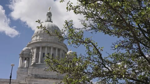 Rhode Island State House Dolly Left with Tree in Foreground Stock Footage 338077955