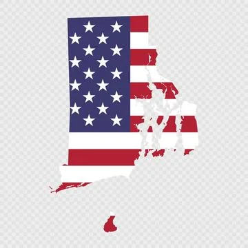 Rhode Island state map with American national flag. Stock Illustration