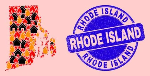 Rhode Island State Map Collage of Fire and Realty and Grunge Rhode Island Seal Ilustración de archivo