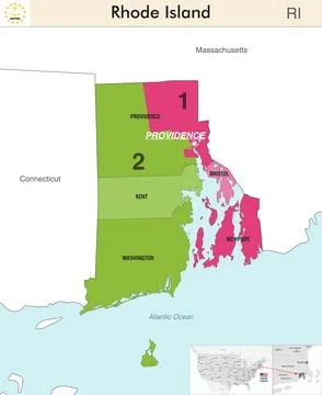 Rhode Island state map with counties borders and congressional districts Stock Illustration