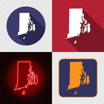 Rhode Island State Map Icons Set, USA Silhouette Collection in Flat, Minima.. Stock Illustration
