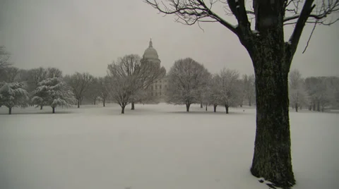 Rhode island statehouse in snow Stock Footage 34657855