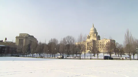 Rhode island statehouse in snow Stock Footage 34861542