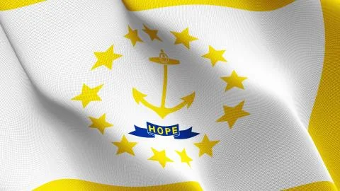 Rhode Island US State flag waving on wind. Stock Illustration