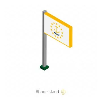 Rhode Island US state flag on flagpole in isometric dimension. Stock Illustration