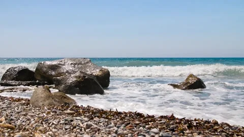 Rhodes Greece: Beach with waves Stock Footage 158145517