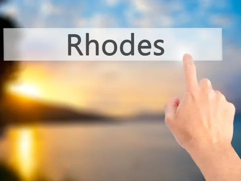 Rhodes - Hand pressing a button on blurred background concept on visual scree Stock Photos