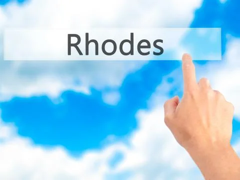 Rhodes - Hand pressing a button on blurred background concept on visual scree Stock Photos