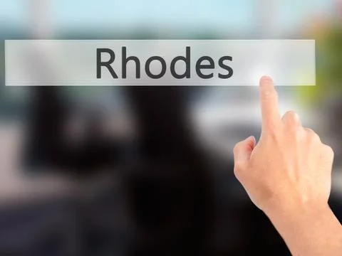 Rhodes - Hand pressing a button on blurred background concept on visual scree Stock Photos